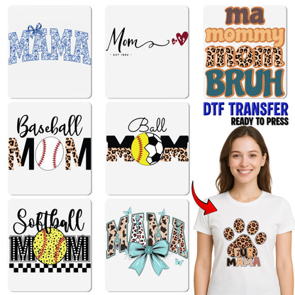 Ready to Press Sports Mom Leopard Print DTF Transfer, Cute Soccer & Softball Design, Iron-On Apparel for T-shirts & Hoodies