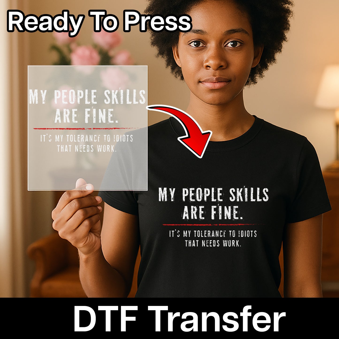 Sarcastic Grunge Funny Social Skills Iron-On DTF Transfer for Office Humor Apparel & T-Shirts