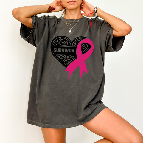 Breast Cancer Awareness Pink Ribbon DTF Transfer for Shirts, Ready To Press Minimalist Iron-On for Fundraiser Apparel