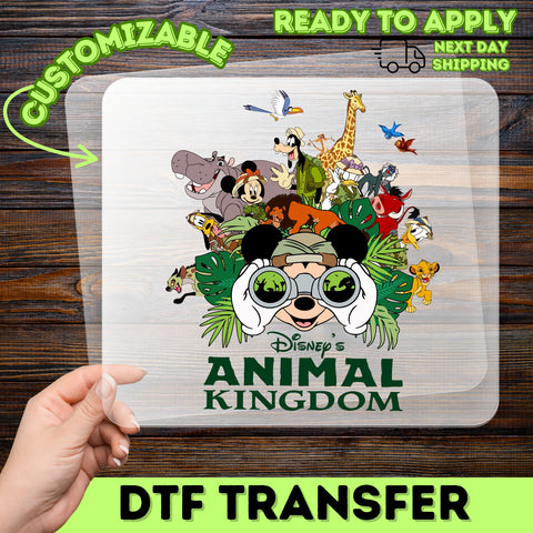 Cute Jungle Safari Adventure DTF Transfer Animal Kingdom Cartoon Iron-On Ready To Press T-Shirt for Family & Group Travel