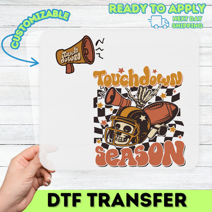 Touchdown Season Halloween Football Skeleton DTF Transfer for Fun Group T-Shirts & Hoodies