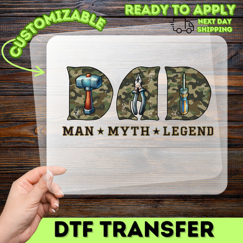 Funny Father's Day Iron-On Ready-To-Press DTF Transfer for Dad T-Shirt - Man Myth Legend Camouflage Design