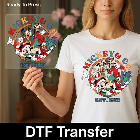 Cute Christmas Character DTF Transfer, Ready To Press Holiday T-Shirt Design for Festive Family Disney Fans