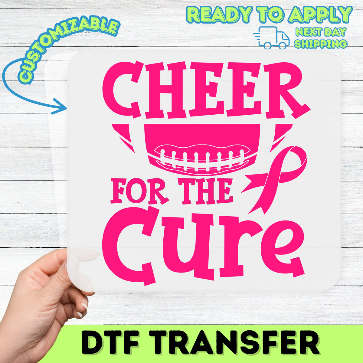 Iron-On Cheer for the Cure Breast Cancer Awareness DTF Transfer for Sports Fans & Apparel