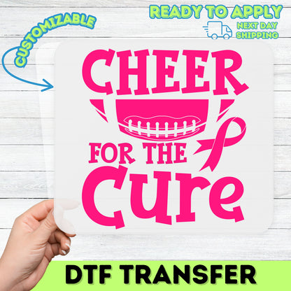 Iron-On Cheer for the Cure Breast Cancer Awareness DTF Transfer for Sports Fans & Apparel