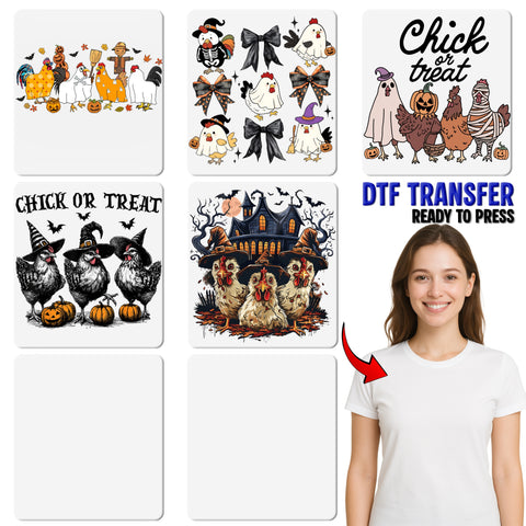 Cute Halloween Chicken DTF Transfer Ready to Press Funny Spooky T-Shirt Iron-On Apparel for Festive Farmhouse Lovers