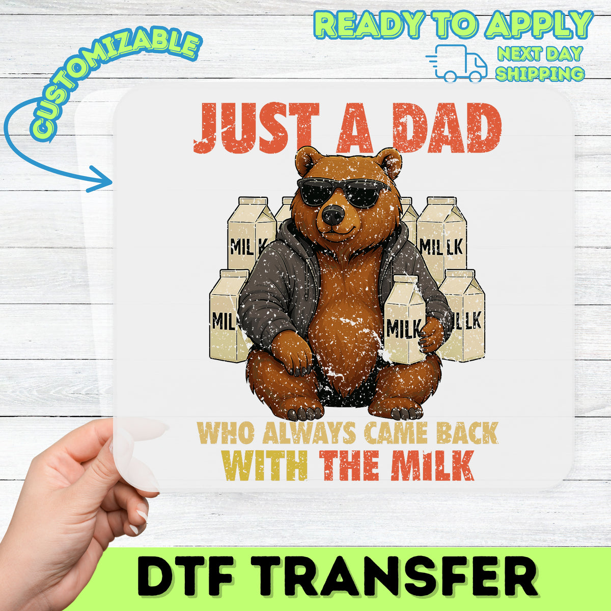 Funny Bear Dad DTF Transfer, Father’s Day Humor Iron-On, Hoodie Bear Design for T-Shirts & Apparel, Dad Gift, Ready to Press