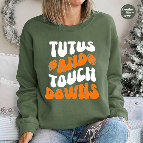 Funny Tutus & Touchdowns DTF Transfer Iron-On for Family Apparel Retro Sports Dance Theme