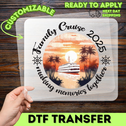 Family Cruise DTF Transfer for Nostalgic Vacation Shirts & Apparel - Ready To Press Retro Travel Tee for Groups