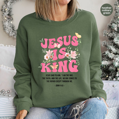 Jesus is King Floral & Butterfly DTF Transfer - Ready to Press Religious Iron-On for Christian Women's Apparel or Faithful Gifts