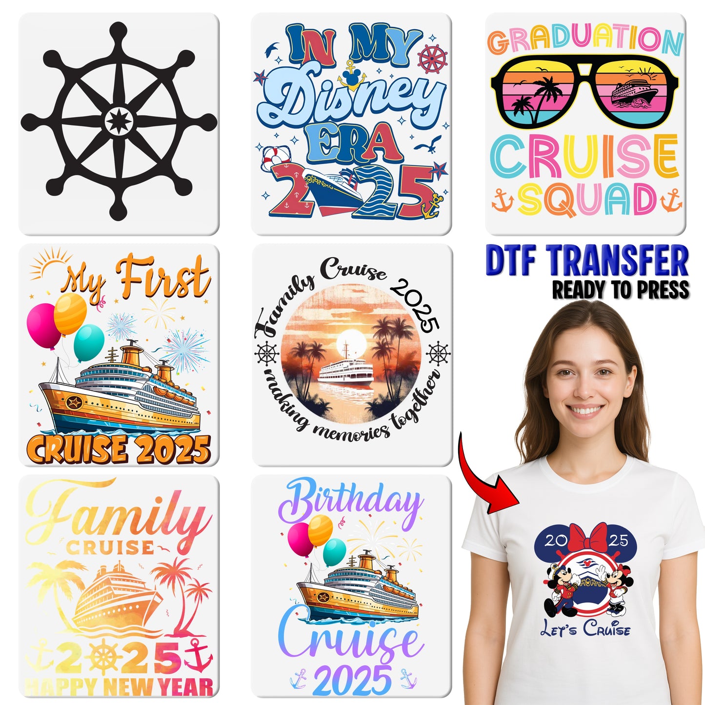 Tropical Birthday Cruise 2025 Ready To Press DTF Transfer for Celebration T-Shirts & Apparel