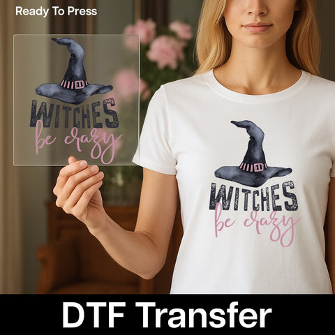 Funny Halloween Witch Hat DTF Transfer Ready to Press Iron-On for Spooky Women T-Shirts & Apparel