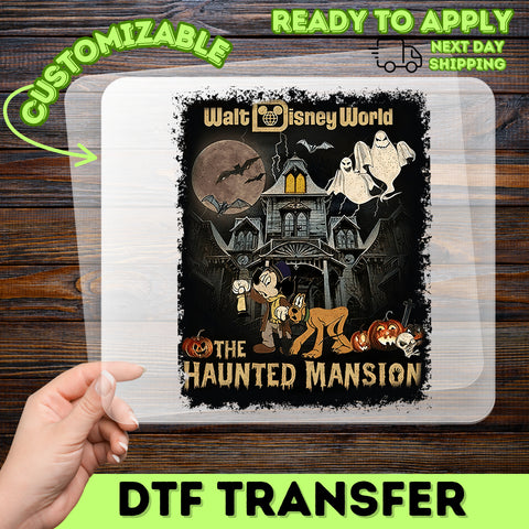 Disney Halloween Haunted Mansion DTF Transfer Spooky Cartoon Ready To Press Retro Shirt Apparel for Family Trip
