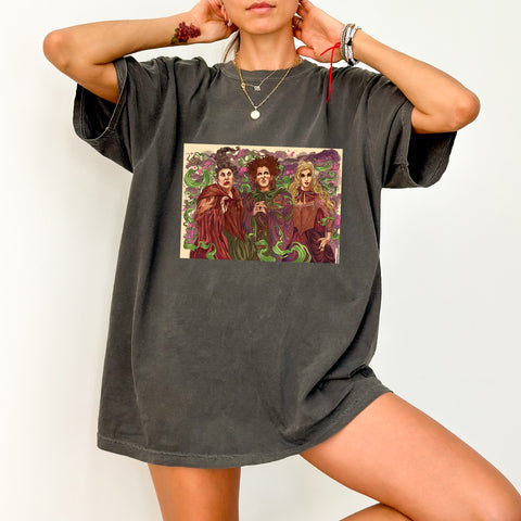 Funny Halloween Witch Trio DTF Transfer, Ready To Press Iron-On for Spooky Nostalgic Apparel, T-Shirt or Sweatshirt