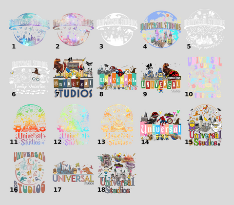 Family Vacation Theme Park DTF Transfer for T-shirt, Retro Futuristic Design Featuring Pop Culture Magic and Sci-Fi Adventures