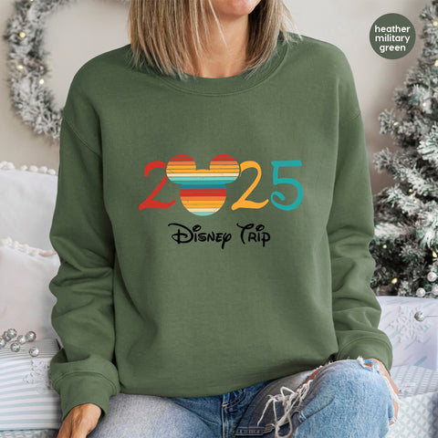 Retro Disney Trip 2025 DTF Transfer for Family Vacation Shirt, Cute Iron-On Mickey Celebration, Group Apparel Ready to Press