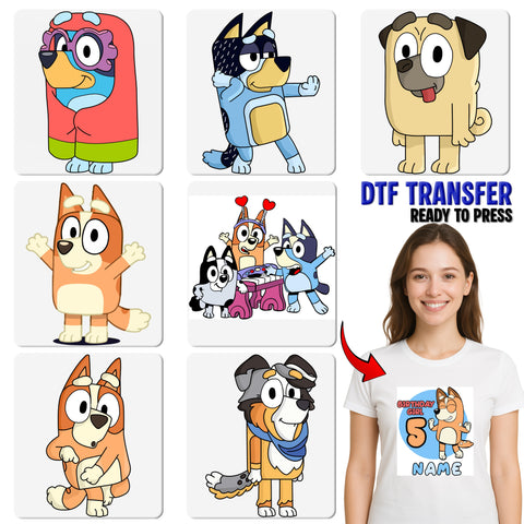 Cute Dog Cartoon Party DTF Transfer for Kids Apparel Fun Group Activity Iron-On Ready To Press