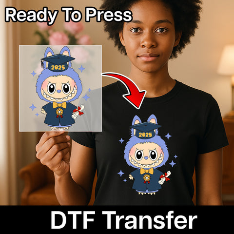 Cute Graduation DTF Transfer Class of 2025 Cartoon Cap Ready To Press Iron-On for Graduate T-Shirt Hoodie Apparel
