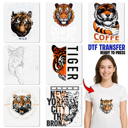 Cute Playful Tiger Retro Wildlife DTF Transfer | Ready to Press Iron-On for Animal Lovers T-Shirt, Safari Family Matching Shirt