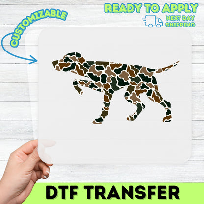 Camo Dog Silhouette DTF Transfer | Perfect for Hunters & Outdoor Enthusiasts | Iron-On Apparel Gift
