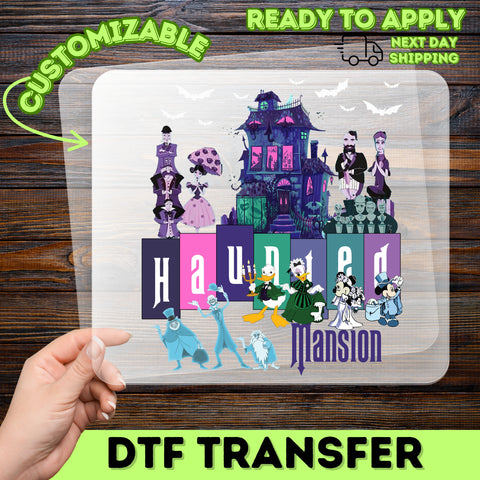Halloween Spooky Haunted Mansion DTF Transfer for Disney Themed T-shirts & Apparel - Fun Iron-On for Family Group Costumes