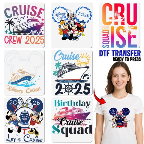 Vibrant Cruise Crew 2025 DTF Transfer for Group Vacation T-shirt, Fun Nautical Iron-On Ready To Press Tropical Tees