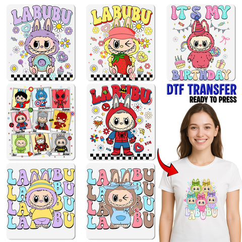 Cute Monster with Bunny Ears & Donut DTF Transfer - Ready To Press for Youth T-shirt - Fun Kawaii for Party Apparel
