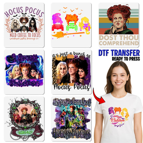Funny Halloween Witch Trio DTF Transfer, Iron-On Ready to Press Fall Apparel, Hocus Pocus Shirt for Retro Halloween Fun