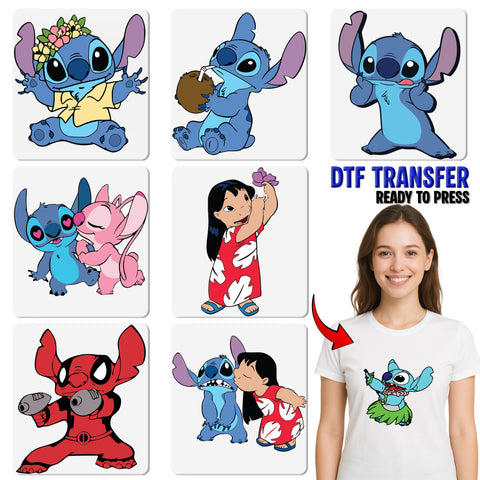 Cute Blue Creature Tropical Holiday DTF Transfer Ready To Press Iron-On for Family Vacation T-Shirt & Apparel