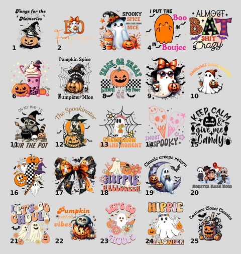 Cute Halloween Jack-o'-lantern Ghost & Black Cat DTF Transfer Ready To Press for Family Shirts