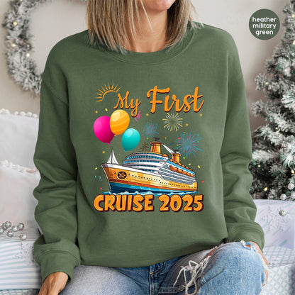 Cute First Cruise 2025 DTF Transfer Ready To Press For Family & Group Vacation T-Shirt Apparel, Celebratory Travel Theme