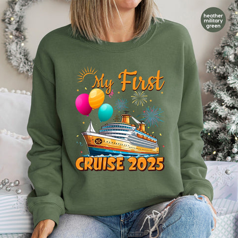 Cute First Cruise 2025 DTF Transfer Ready To Press For Family & Group Vacation T-Shirt Apparel, Celebratory Travel Theme