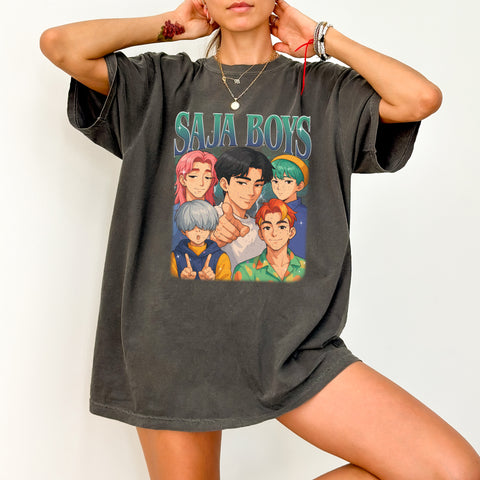 Vibrant SAJA BOYS Anime-Inspired DTF Transfer for Youth Group Fun and Cute Iron-On Graphic Tee Apparel Ready To Press