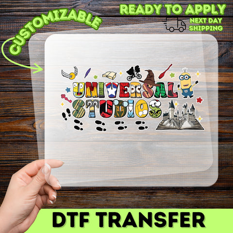 Iron-On Pop Culture Cartoon Collage DTF Transfer for Movie Fans & Universal Studios Film Theme T-Shirt & Family Group Fun