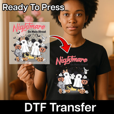 Cute & Spooky Halloween 'Nightmare on Main Street' Retro DTF Iron-On Transfer for Disney Apparel & T-Shirts