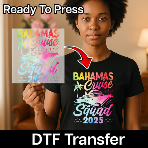 Cruise Squad 2025 Bahamas DTF Transfer Cute Iron-On for Tropical Vacation T-shirt Family & Friends Apparel