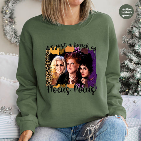 Funny Halloween "Hocus Pocus" DTF Transfer for T-Shirts & Apparel - Cute Witch Trio Design Ready to Press Iron-On
