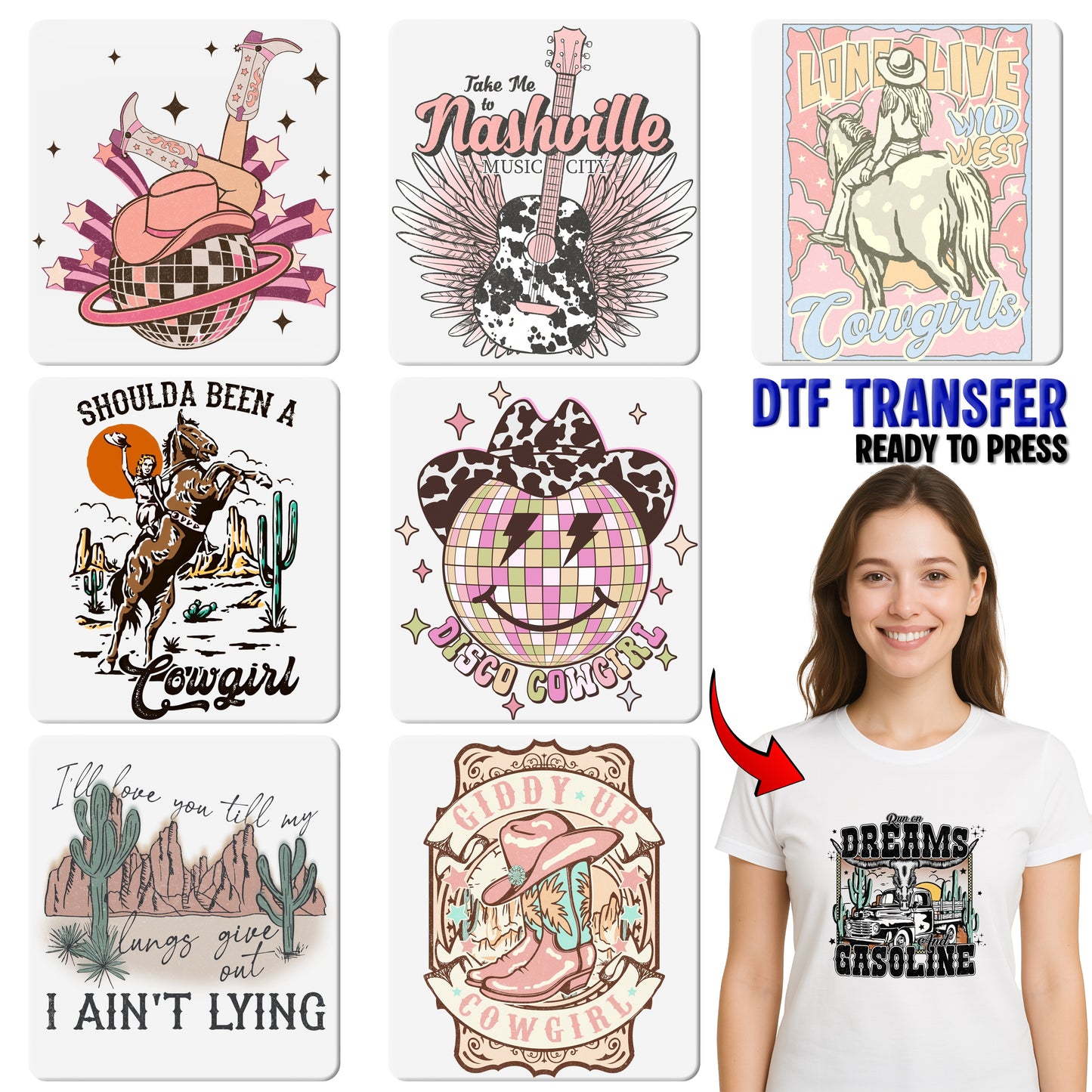 Retro Disco Western DTF Transfer for Bachelorette Party T-Shirt Funny Ready To Press Iron-On Girls Night Out Apparel