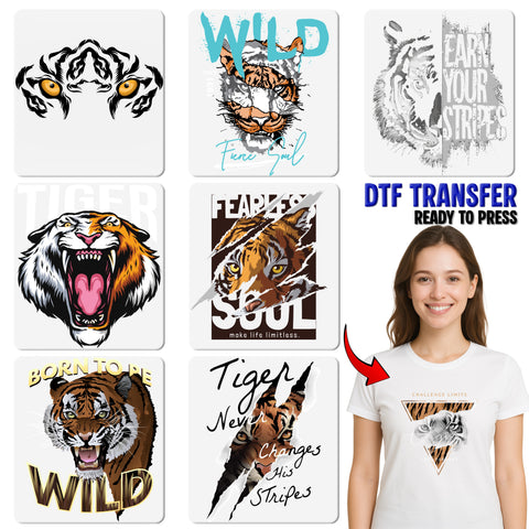 Cool Dude Tiger DTF Transfer for Youth Group or Teen Casual Apparel, Funny Animal Design Ready To Press Iron-On T-Shirt Decor