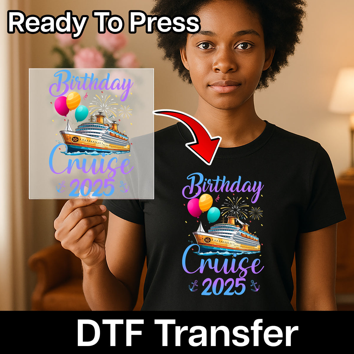 Birthday Cruise 2025 Celebration DTF Transfer for Fun Family & Friends T-Shirt, Ready to Press Vibrant Party Design Iron-On