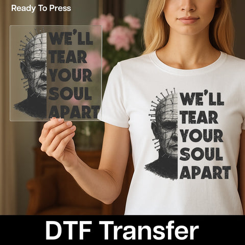 Edgy Halloween Horror Character DTF Transfer Shirt - We'll Tear Your Soul Apart - Ready To Press for Gothic Apparel