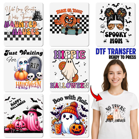 Cute Halloween Ghost DTF Transfer Iron-On for Family Shirts & Women’s Apparel - Ready to Press Fall Design
