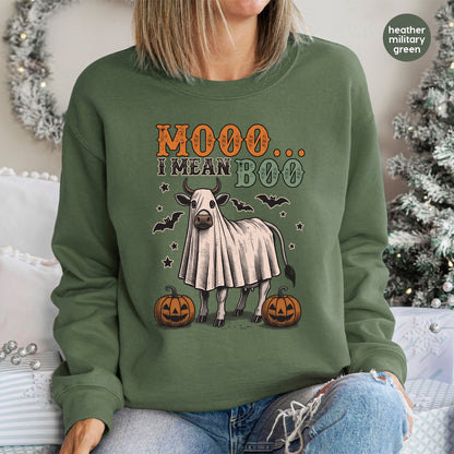 Funny Cow Ghost Halloween DTF Transfer | Ready to Press Cute Farm Animal Halloween Iron-On for Family Group Apparel