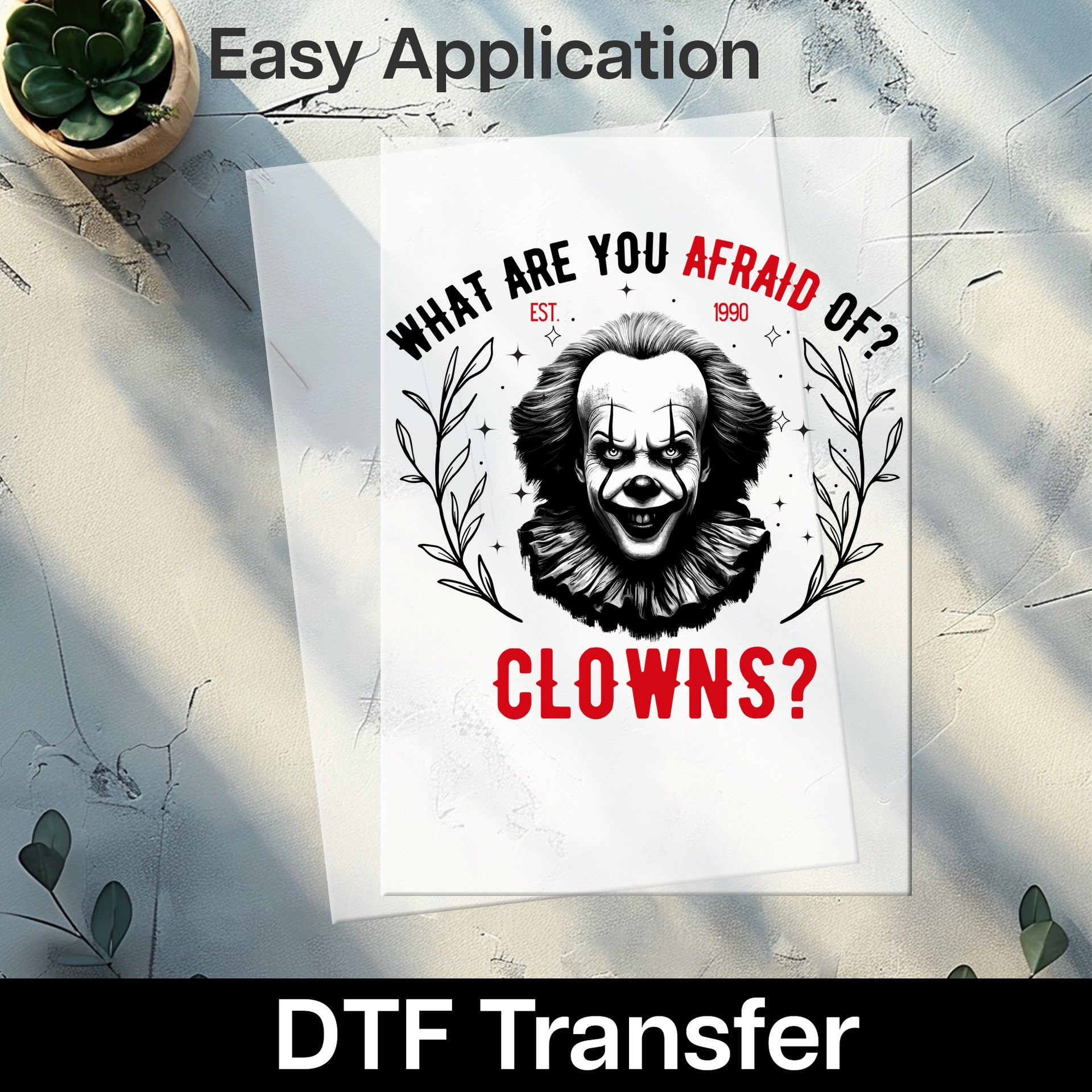 Scary Clown Halloween Iron-On DTF Transfer Funny Gothic Horror Movie Fan Apparel for Adults & Teen Party T-shirt