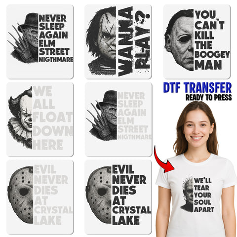 Retro Horror Movie Mask DTF Transfer for Halloween Shirt - Edgy Crystal Lake Iron-On for 80s Horror Fans & Goth Apparel