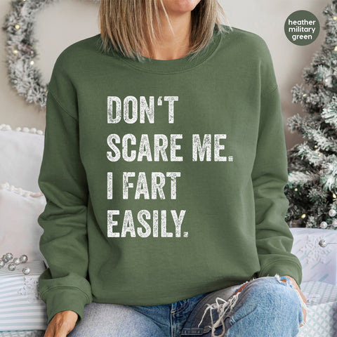 Funny Halloween DTF Transfer: Don't Scare Me Fart Easily Grunge Text Tee for Parties & Casual Laughs