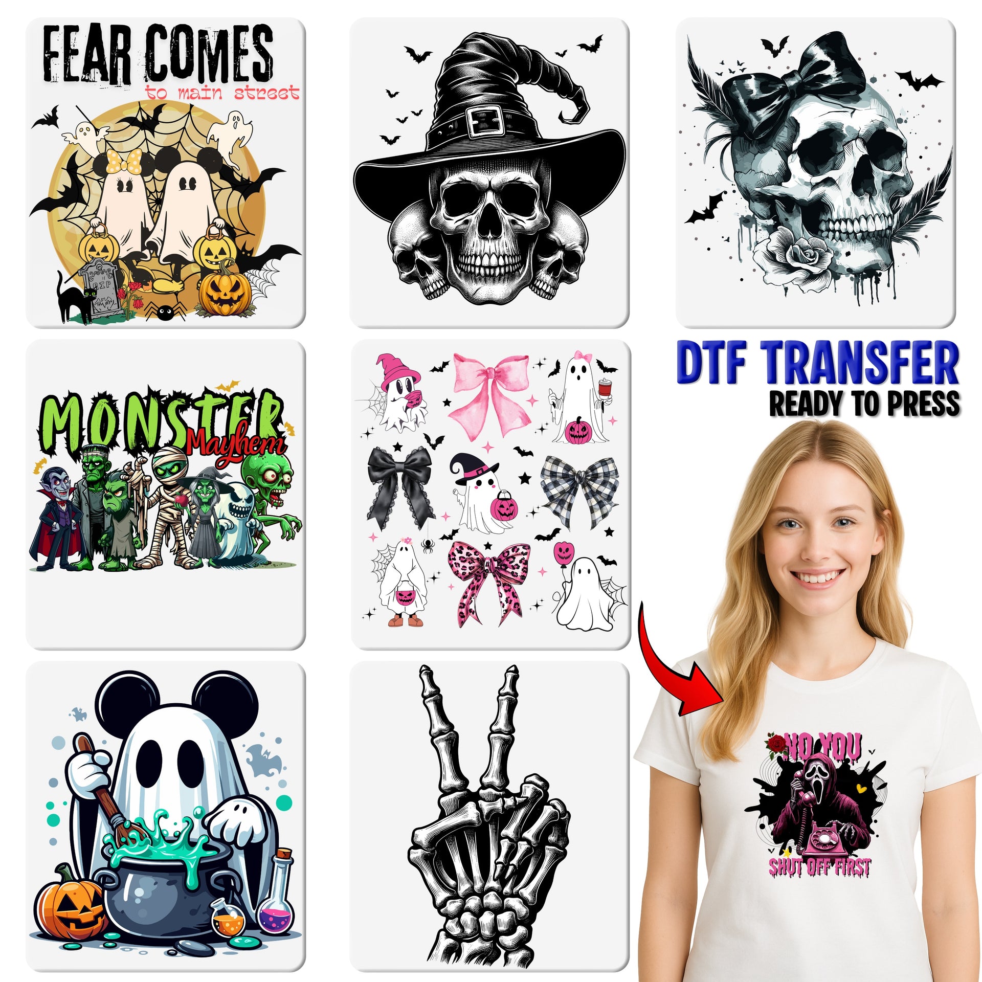Scary Clown Halloween Iron-On DTF Transfer Funny Gothic Horror Movie Fan Apparel for Adults & Teen Party T-shirt