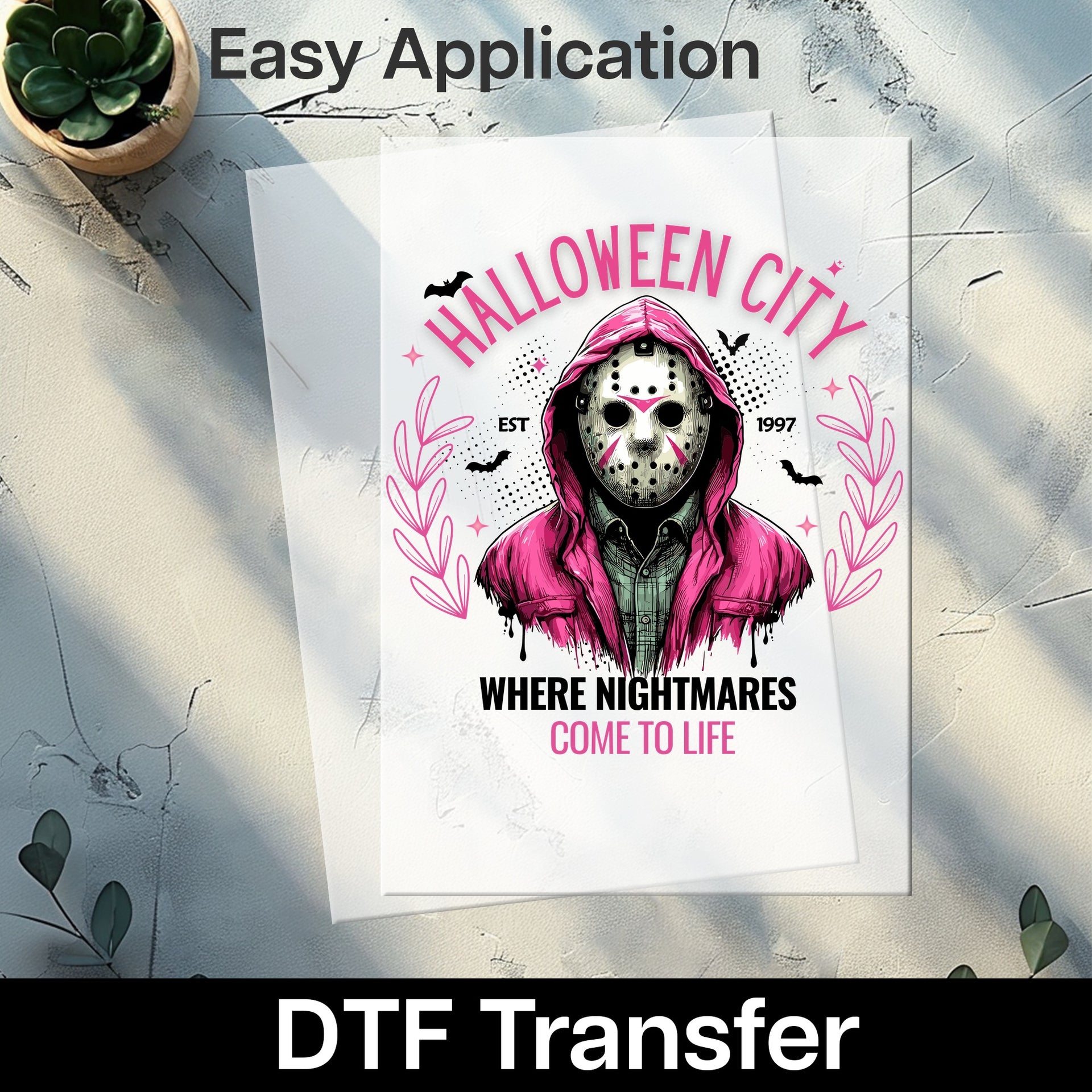 Ready to Press Halloween Horror Movie DTF Transfer for T-shirt, Spooky Funny Apparel for Young Adults, Edgy Gothic Design