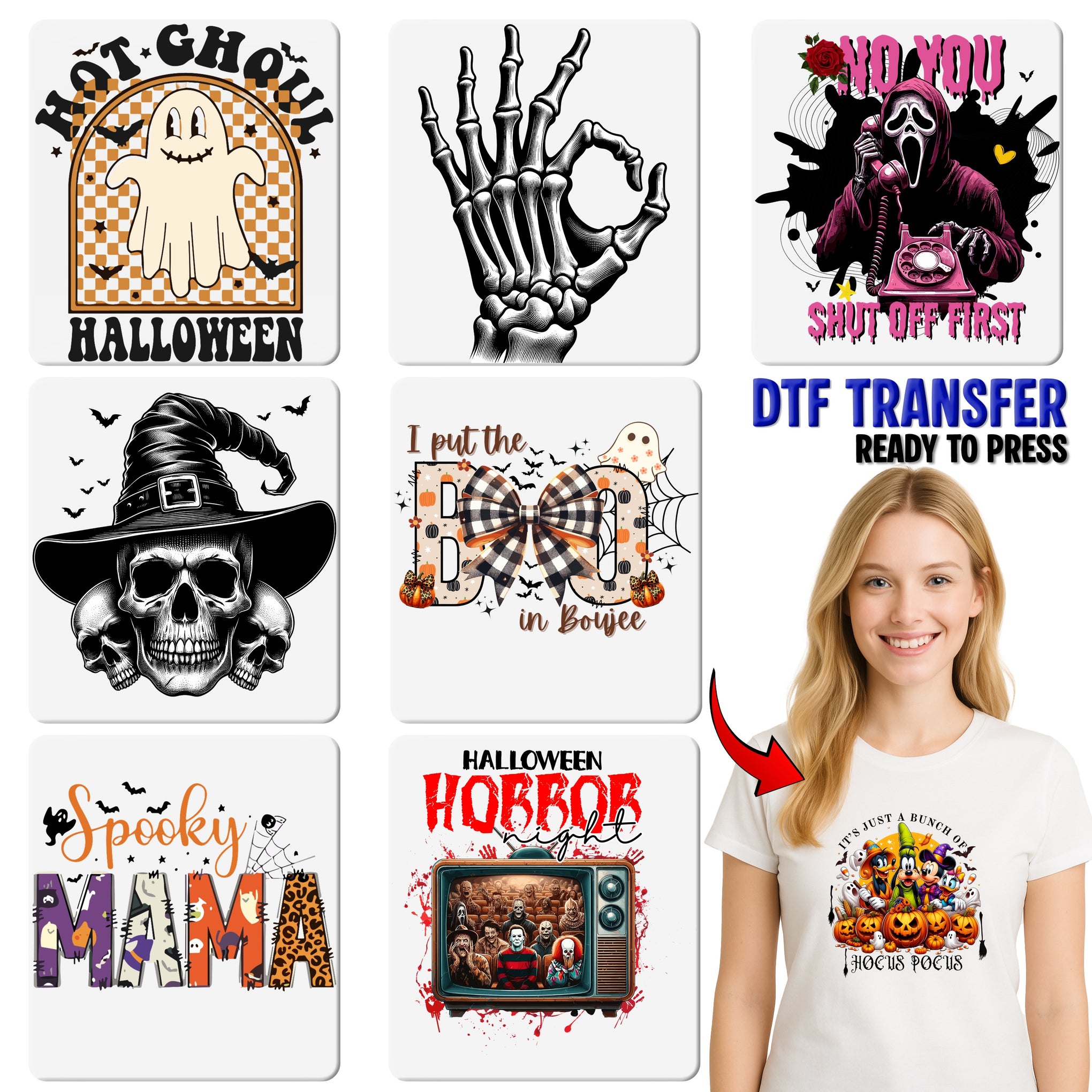 Horror Gothic Flower Masked Character Halloween DTF Transfer Ready to Press for T-Shirt Apparel