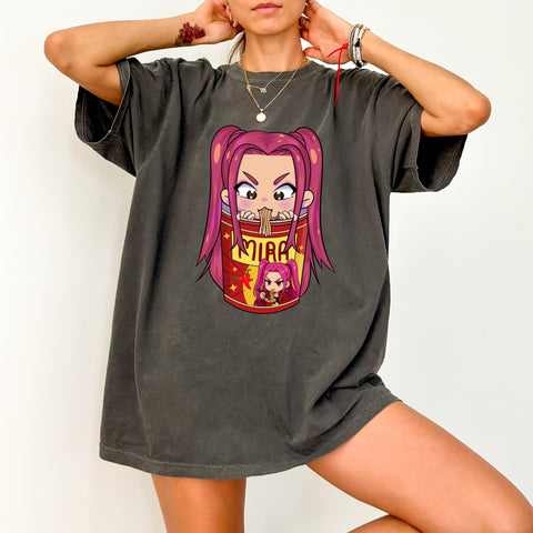 Iron-On Funny Anime Noodle DTF Transfer for Cute T-Shirt, Ready To Press Spicy Food Character Apparel, Gift for Anime Fans & Foodies